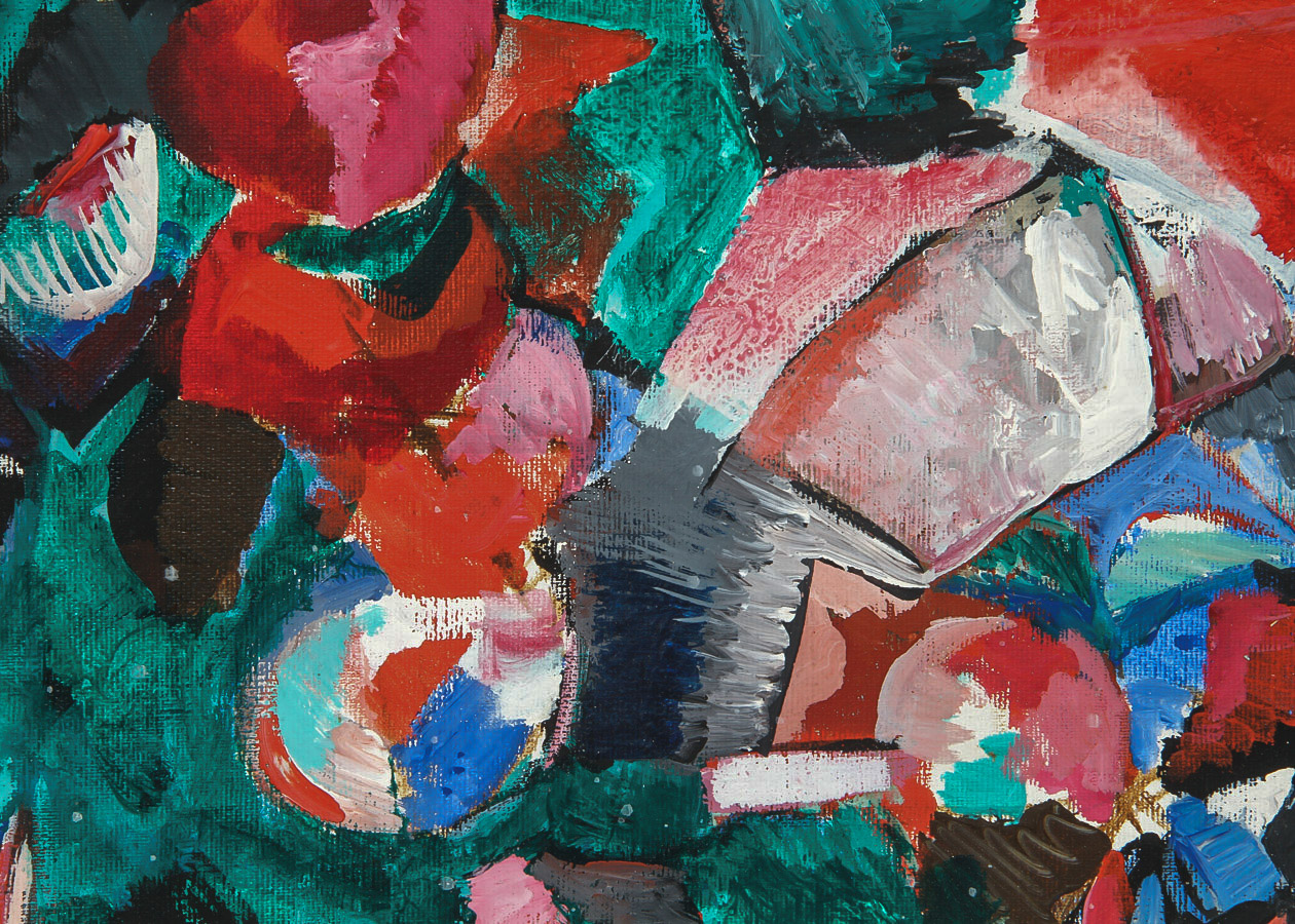 Kohrs Oil Painting on Canvas "Coral and Jade Abstract"