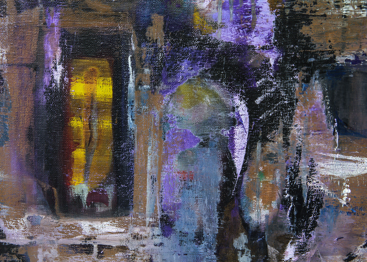 Melinda Rambo Acrylic and Silkscreen Painting on Canvas "City Streets"