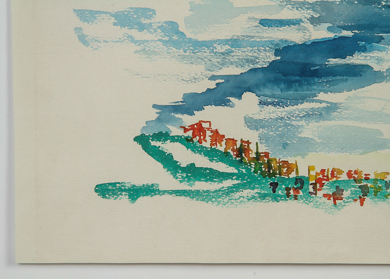 Miss Doris Watercolor Painting on Paper "Sunset Lake Landscape"