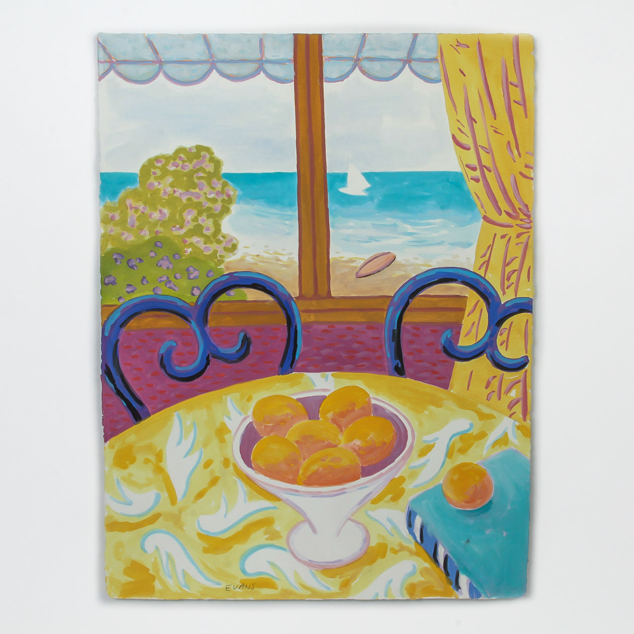 Gil Evans Watercolor and Gouache Painting on Arches Paper "Beach House Interior"