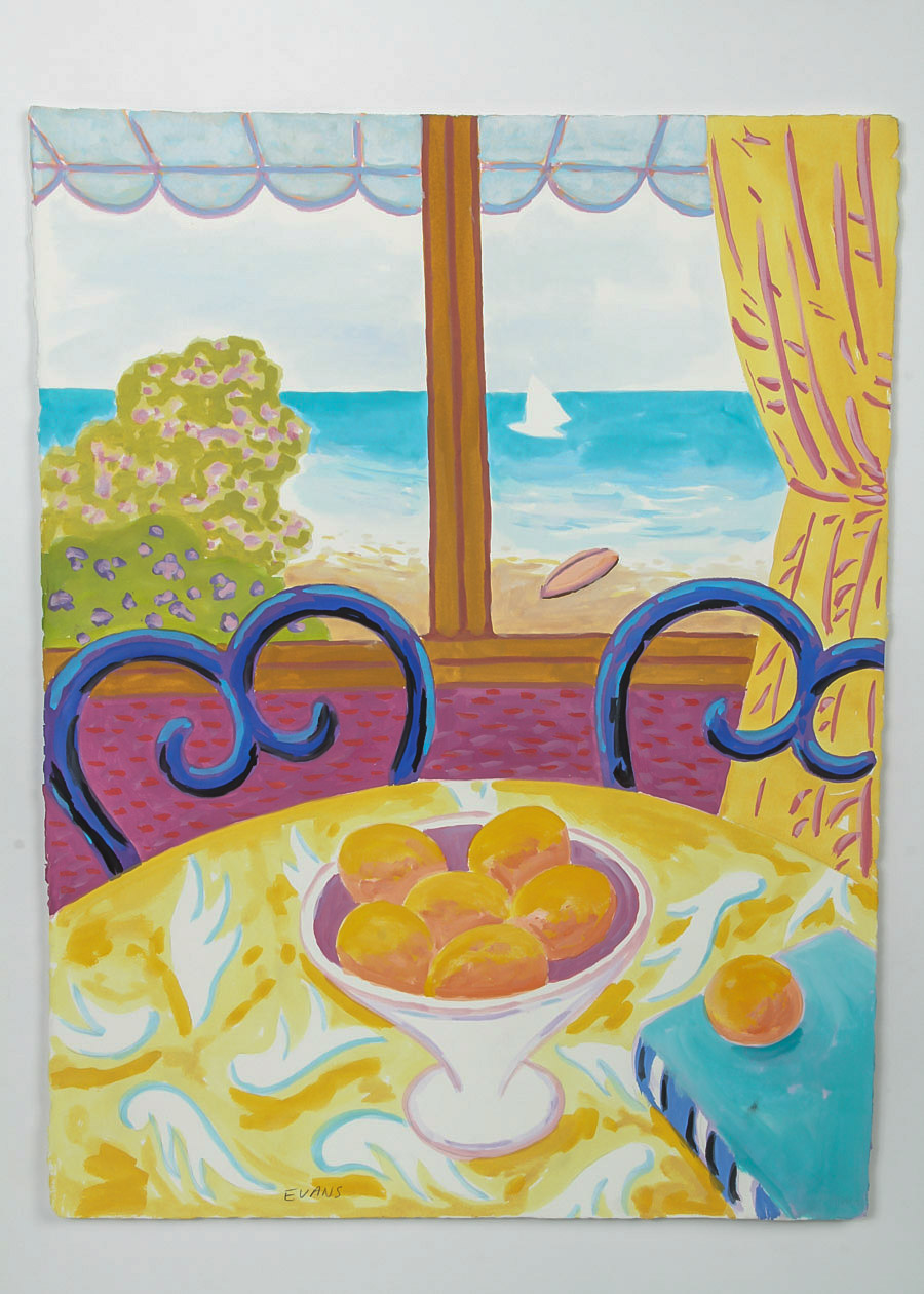 Gil Evans Watercolor and Gouache Painting on Arches Paper "Beach House Interior"