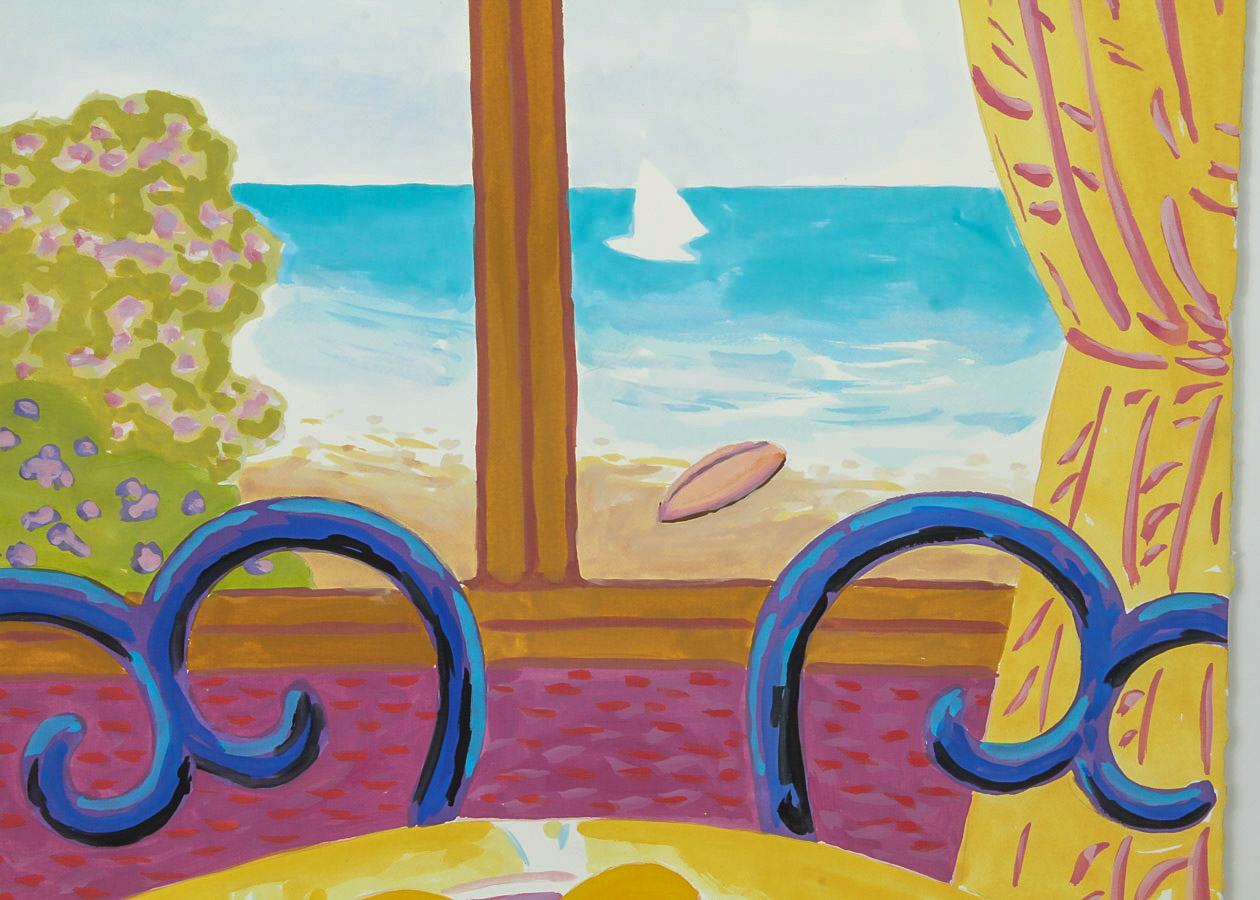 Gil Evans Watercolor and Gouache Painting on Arches Paper "Beach House Interior"