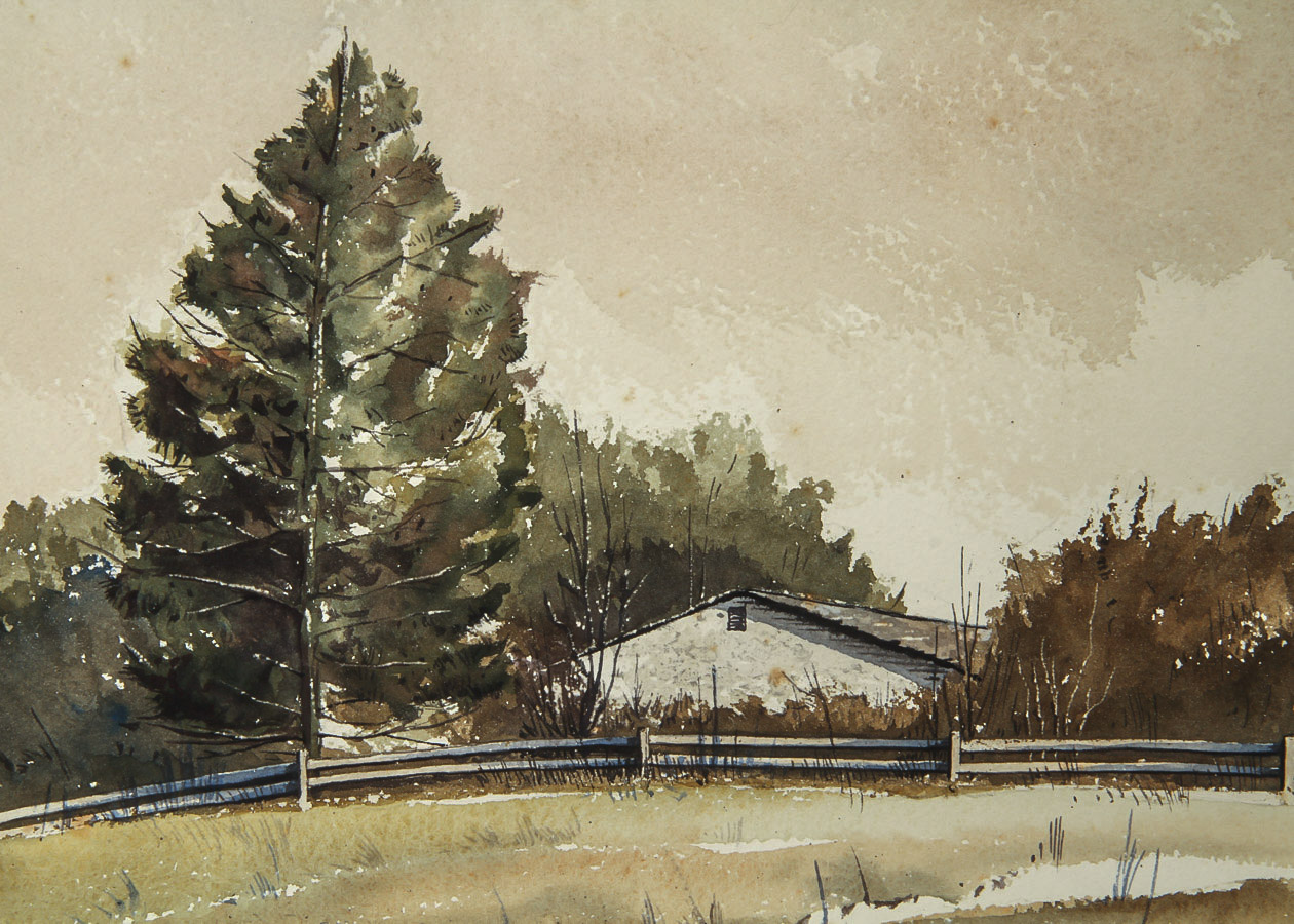 Rod Newhall Mixed Media Painting on Paperboard "Evening Landscape"