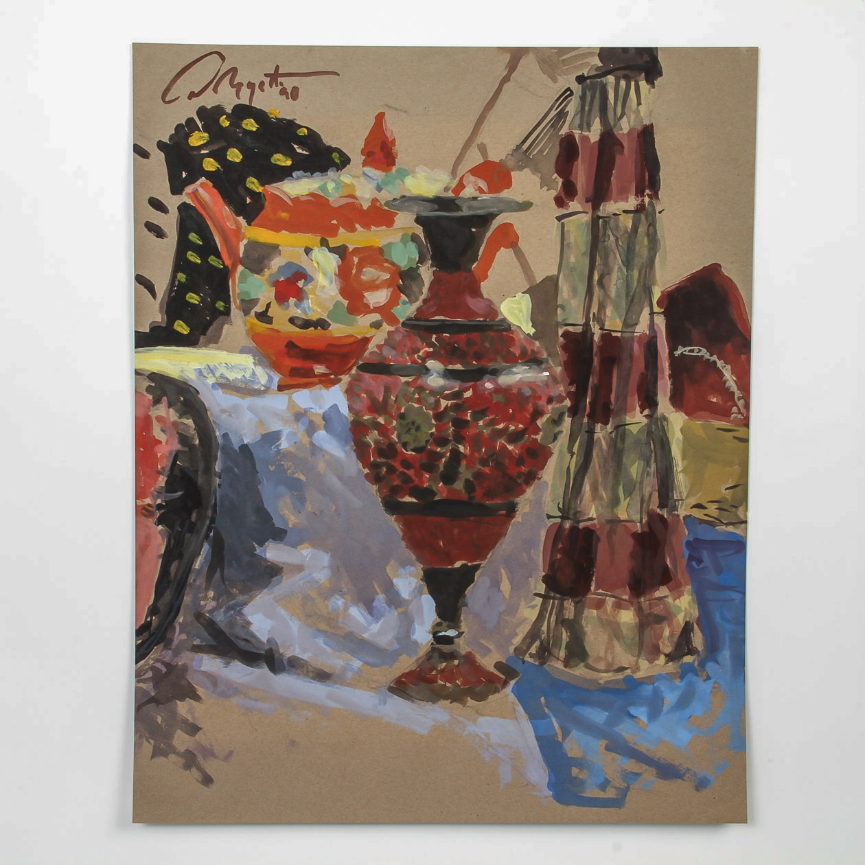 Still Life Gouache and Watercolor Painting on Paper