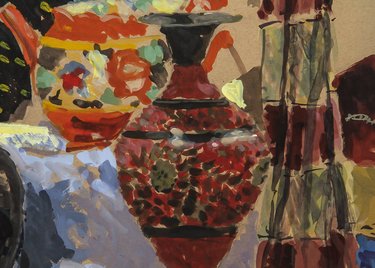 Still Life Gouache and Watercolor Painting on Paper
