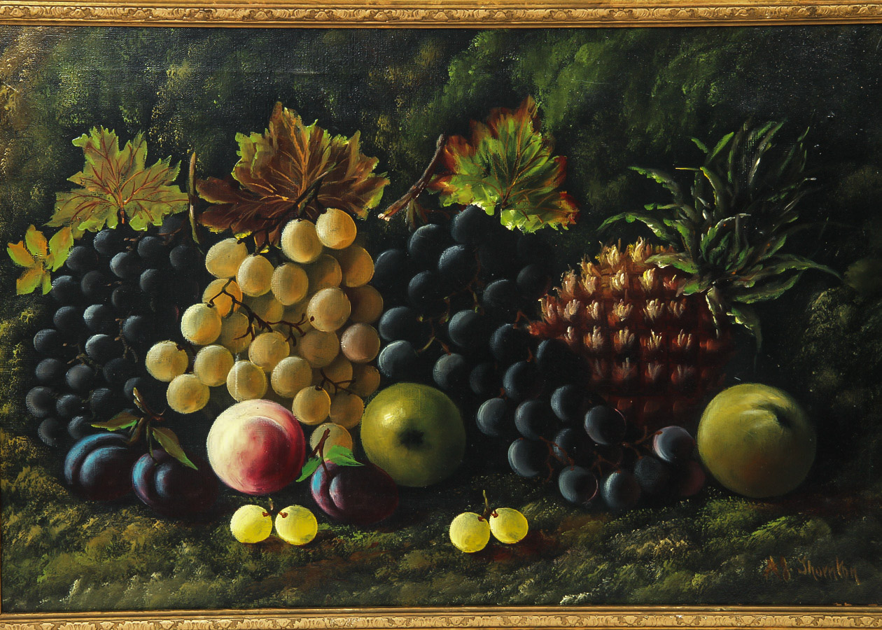 A.J Thornton Oil Painting on Canvas "Still Life of Tropical Fruit"