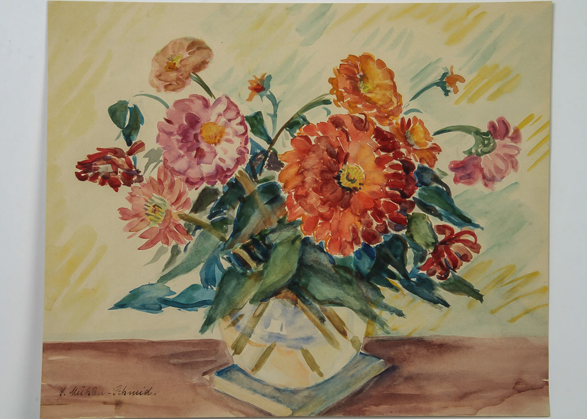 F. Kühler-Schmid Watercolor Painting on Paper of Floral Still Life