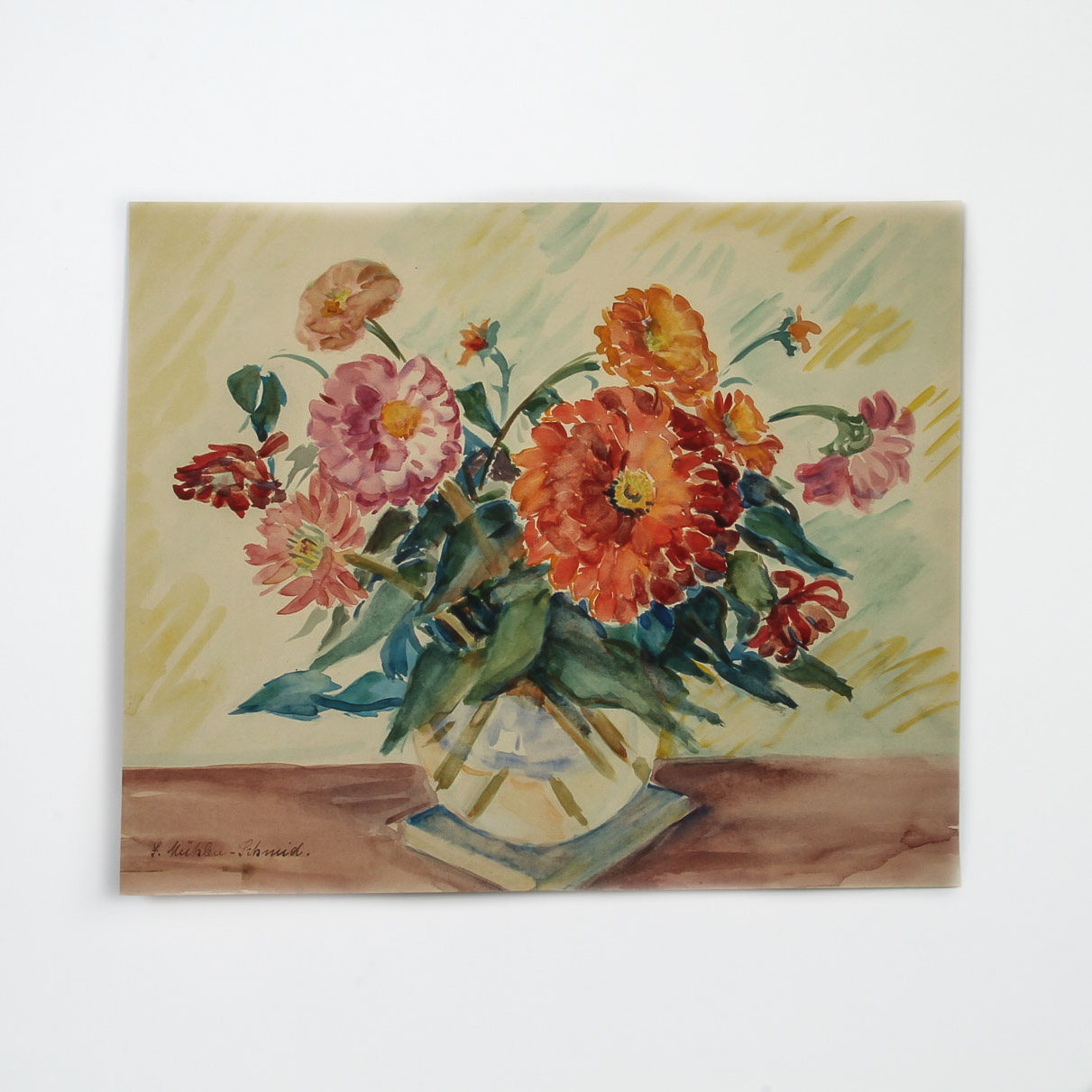 F. Kühler-Schmid Watercolor Painting on Paper of Floral Still Life