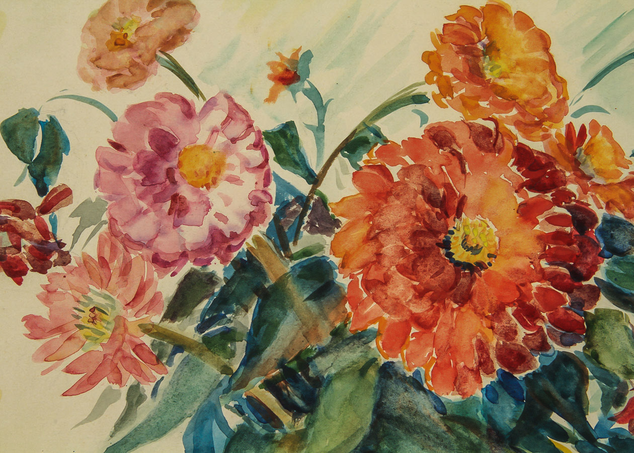 F. Kühler-Schmid Watercolor Painting on Paper of Floral Still Life