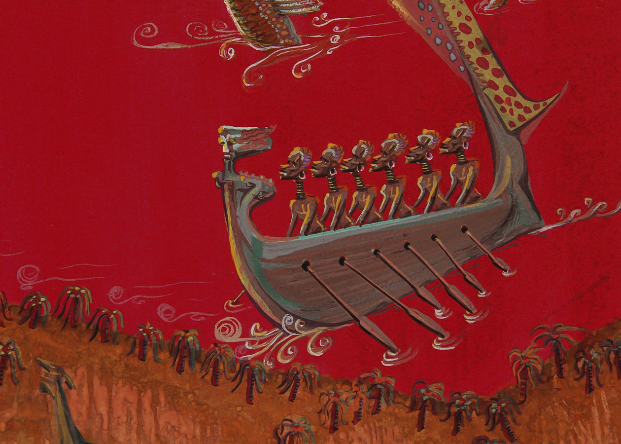 Gouache on Paper Indonesian Folk Painting