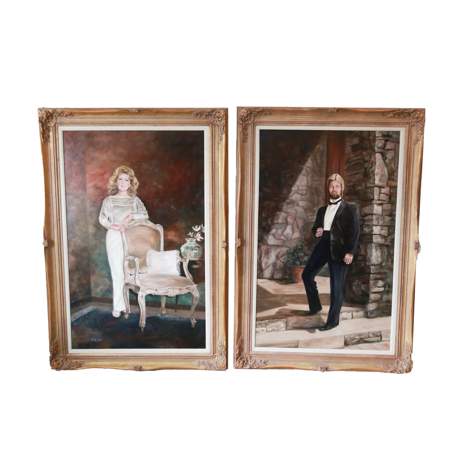 1983 Jerry Ward Oil on Canvas Couple Portraits