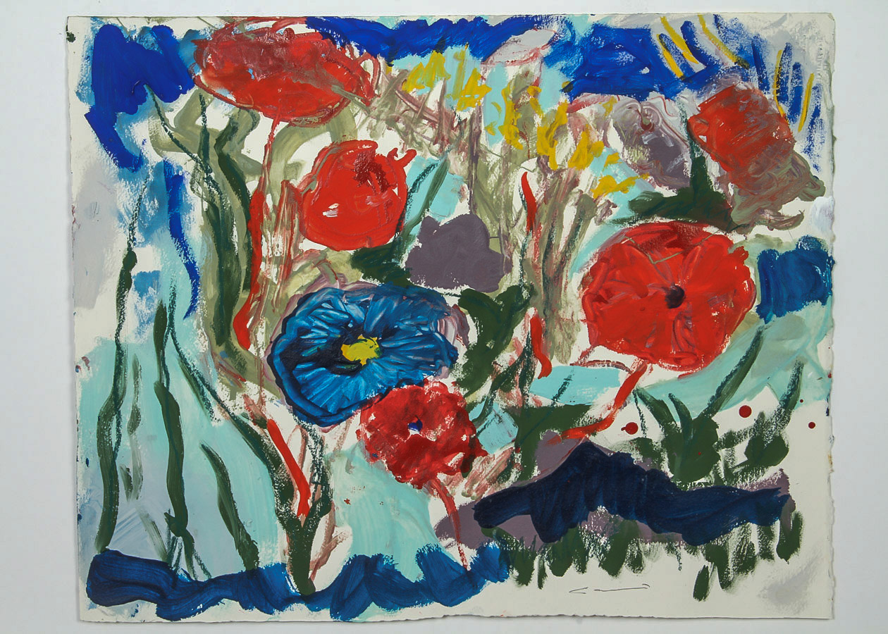 Robert Canete Crayon and Oil Painting on Paper "Poppies"