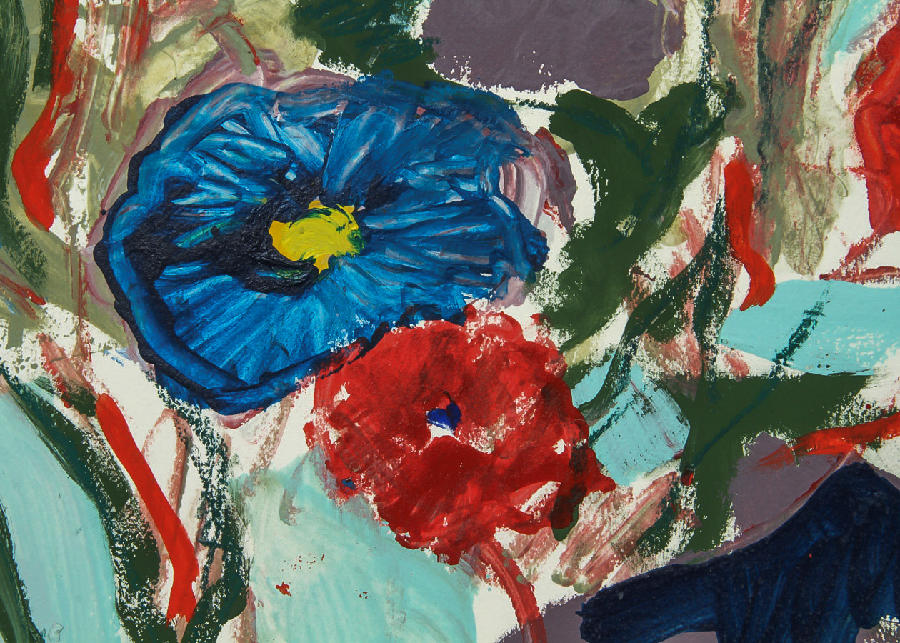 Robert Canete Crayon and Oil Painting on Paper "Poppies"