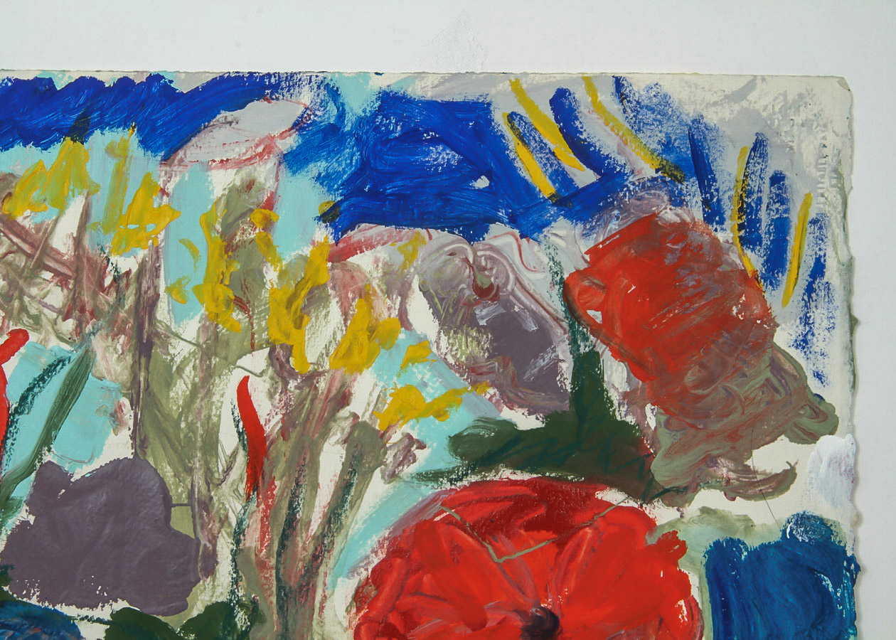 Robert Canete Crayon and Oil Painting on Paper "Poppies"