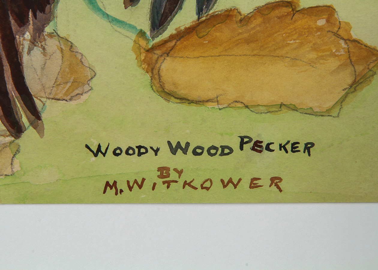 M. Witkower Watercolor and Gouache Painting on Paper "Woody Woodpecker"