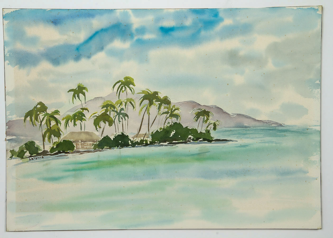 LaVonne Watercolor Painting on Paper "Tropical Shore"