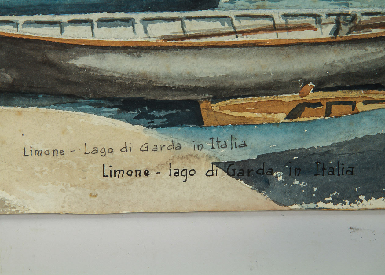 Romolo Tonelli Watercolor Painting on Cardstock "Boys Fishing in Lake Garda"