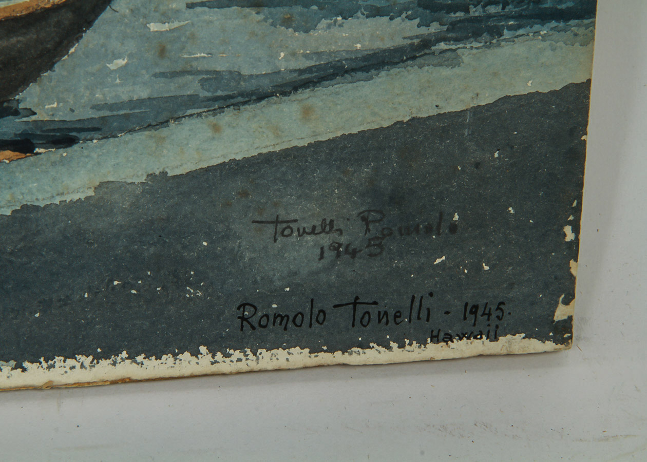 Romolo Tonelli Watercolor Painting on Cardstock "Boys Fishing in Lake Garda"