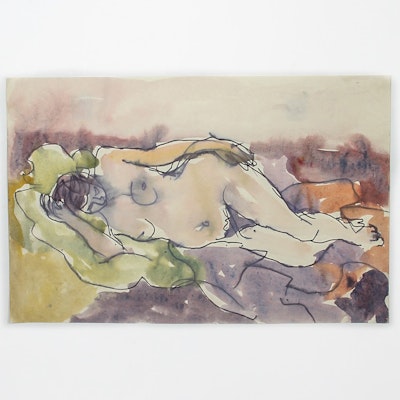Victor Di Gesu Watercolor Painting on Paper "Reclining Nude" Victor Di Gesu Watercolor Painting on Paper "Reclining Nude"