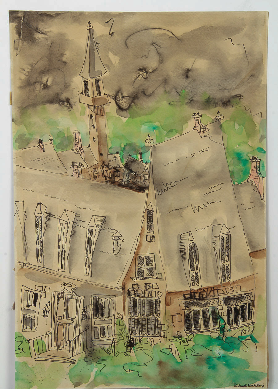 Racheal Dahlong Watercolor Painting on Paper "Town Center"