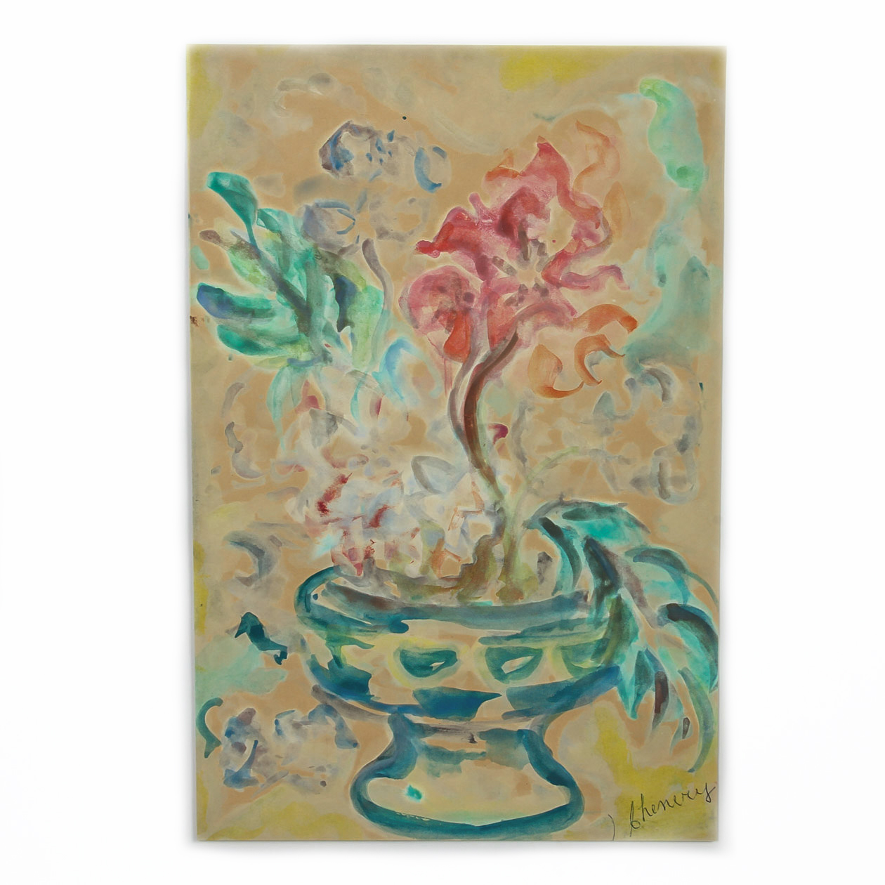 J. Chenery Watercolor Painting on Paper "Still Life of Flowers"