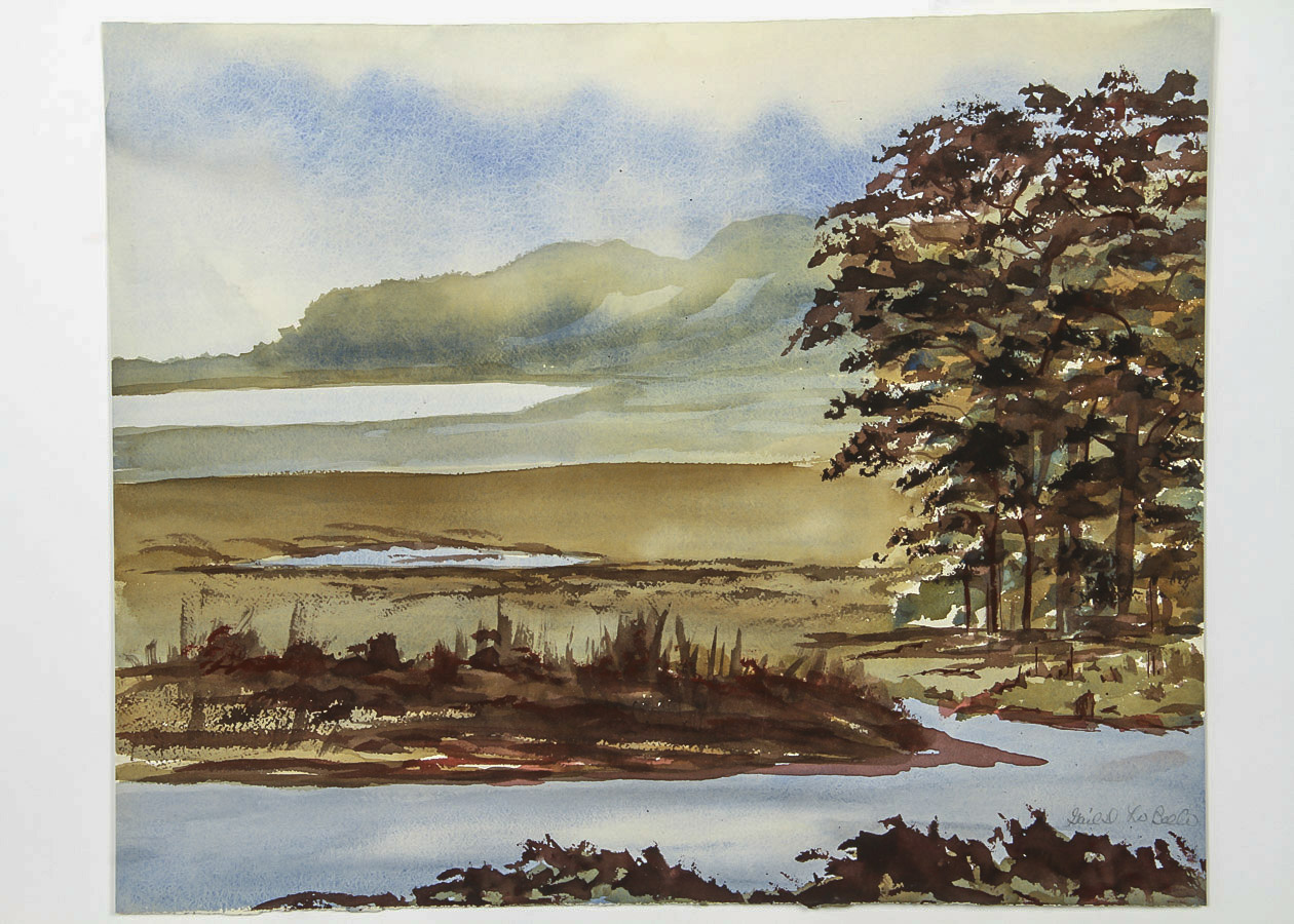 Gail LoBello Watercolor Painting on Paper "Lake Landscape"