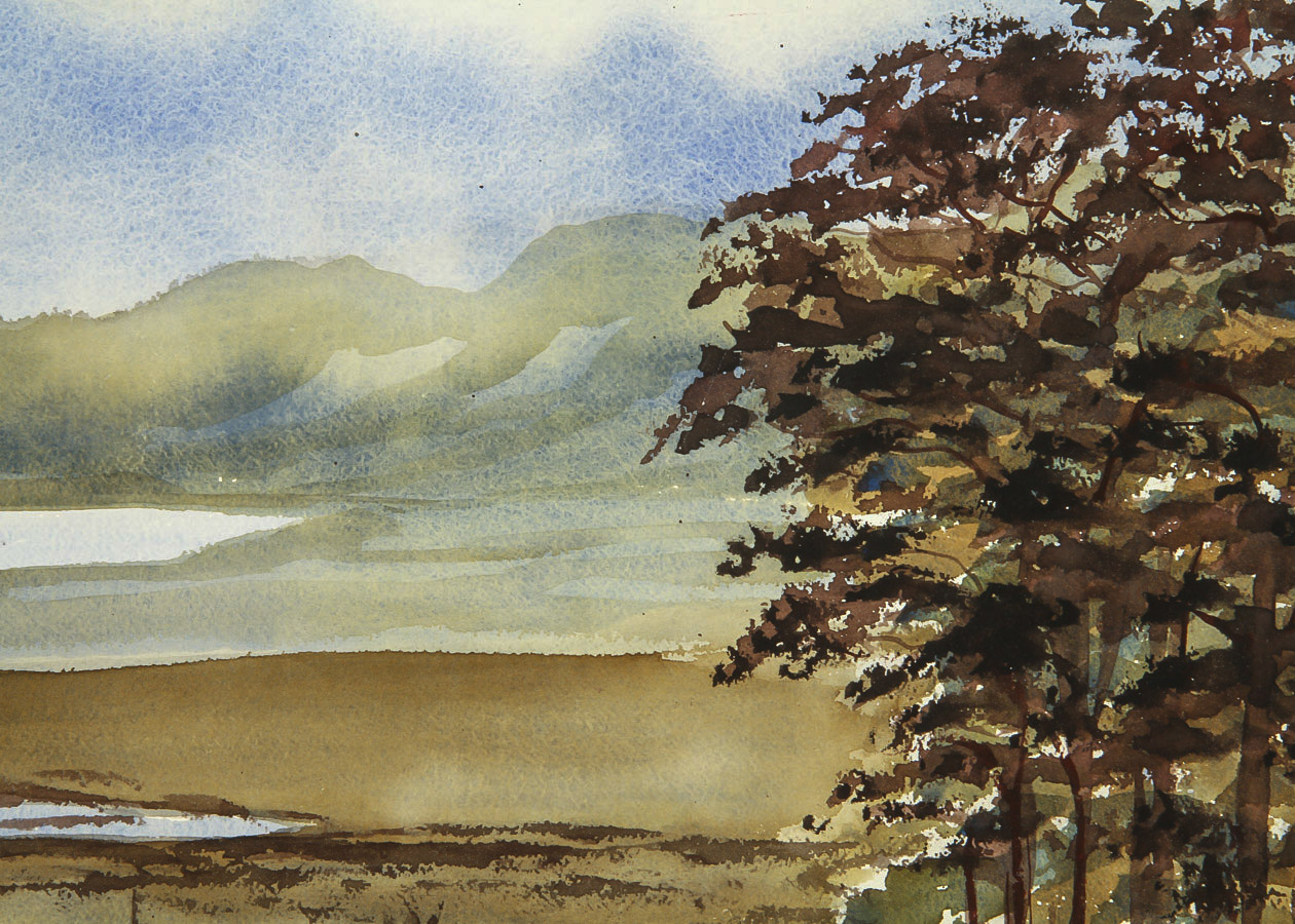 Gail LoBello Watercolor Painting on Paper "Lake Landscape"