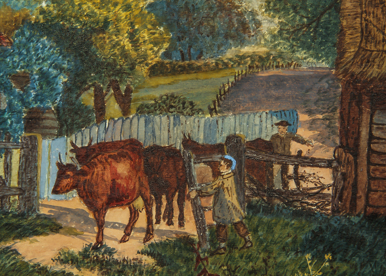 Watercolor Painting on Paper "Going Out to Pasture"