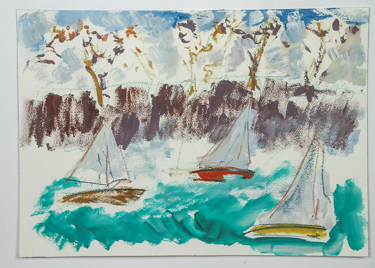 Robert Canete Oil and Pastel Painting on Paper "Sailing Boats off Carmel"