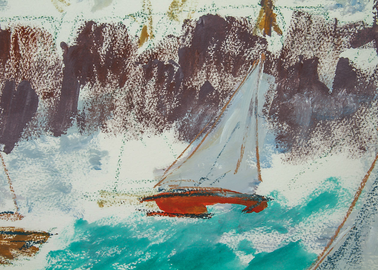 Robert Canete Oil and Pastel Painting on Paper "Sailing Boats off Carmel"