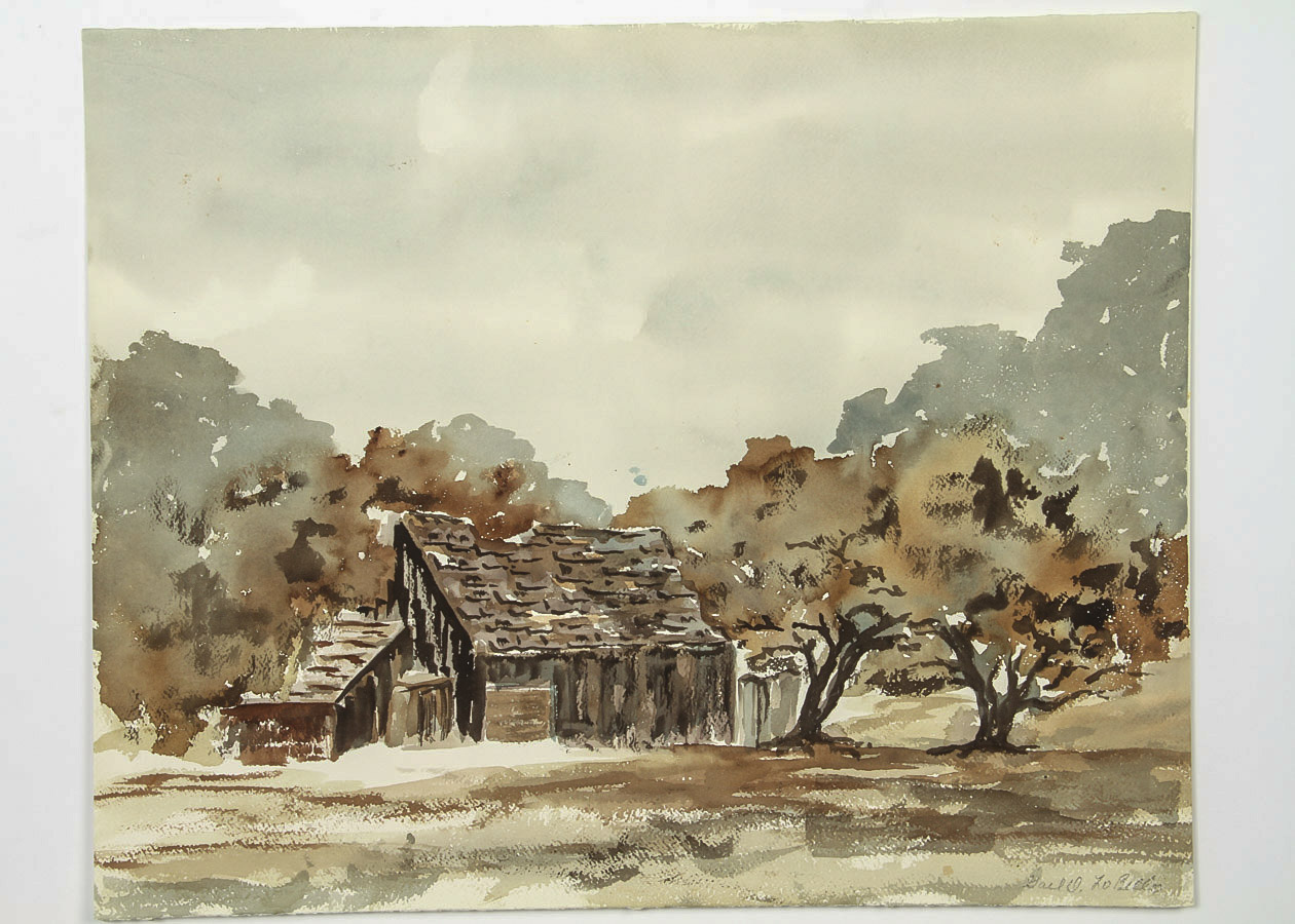 Gail LoBello Watercolor Painting on Paper "The Old Barn"