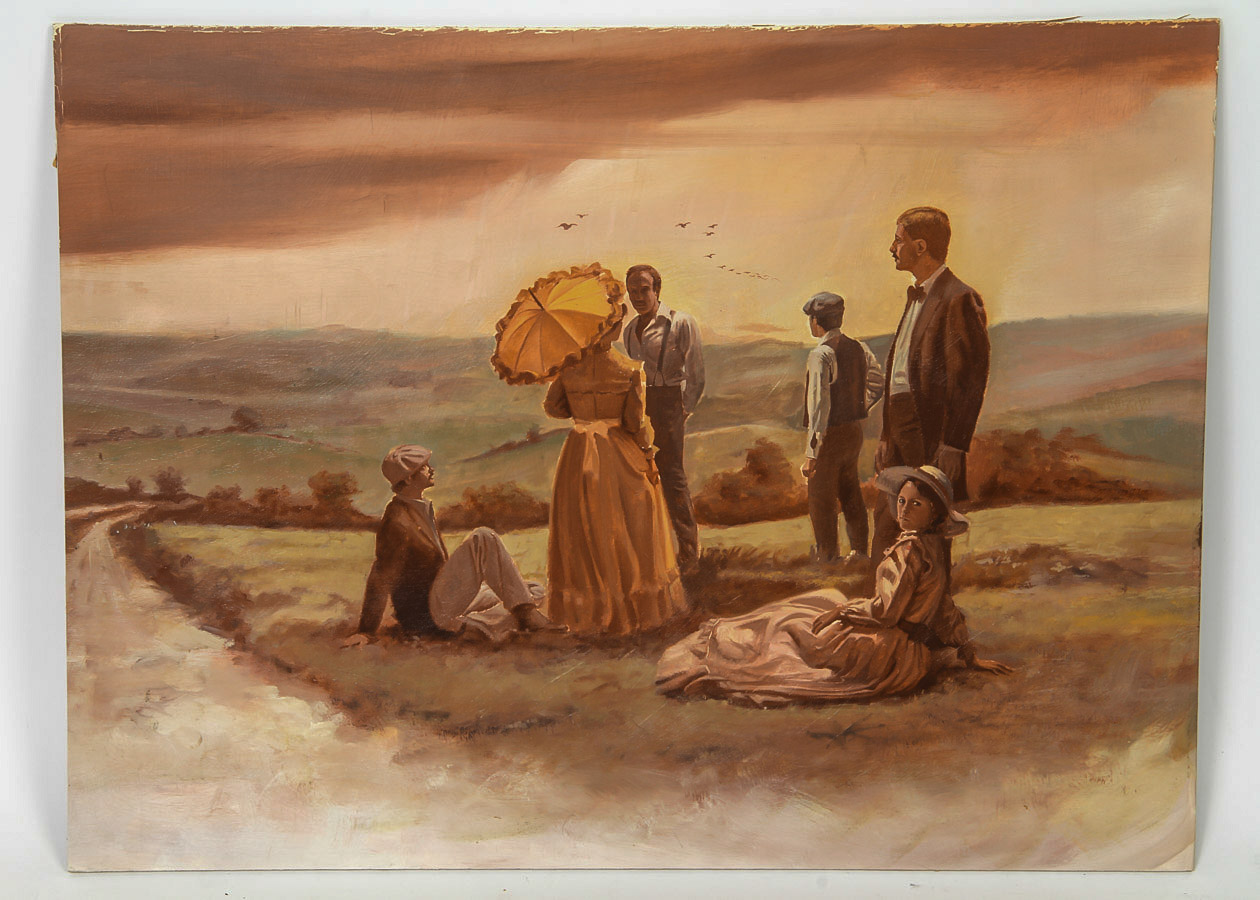 Oil Painting on Cardstock "Edwardian Figural Group"