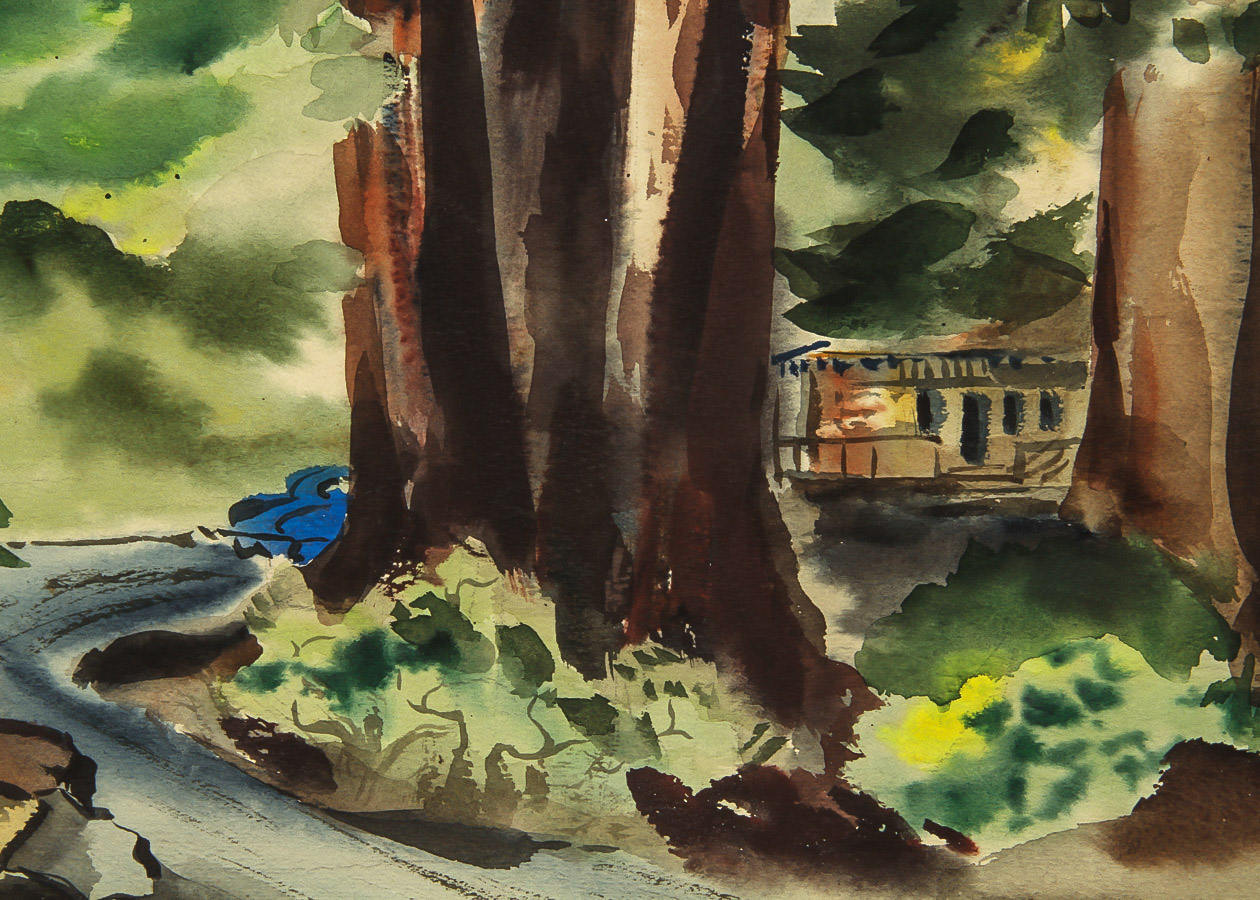 Muriel Backman Watercolor Painting on Paper "Redwood Canyon"