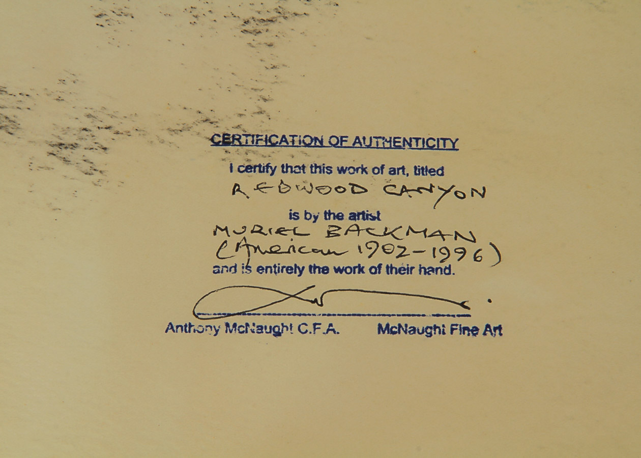 Muriel Backman Watercolor Painting on Paper "Redwood Canyon"