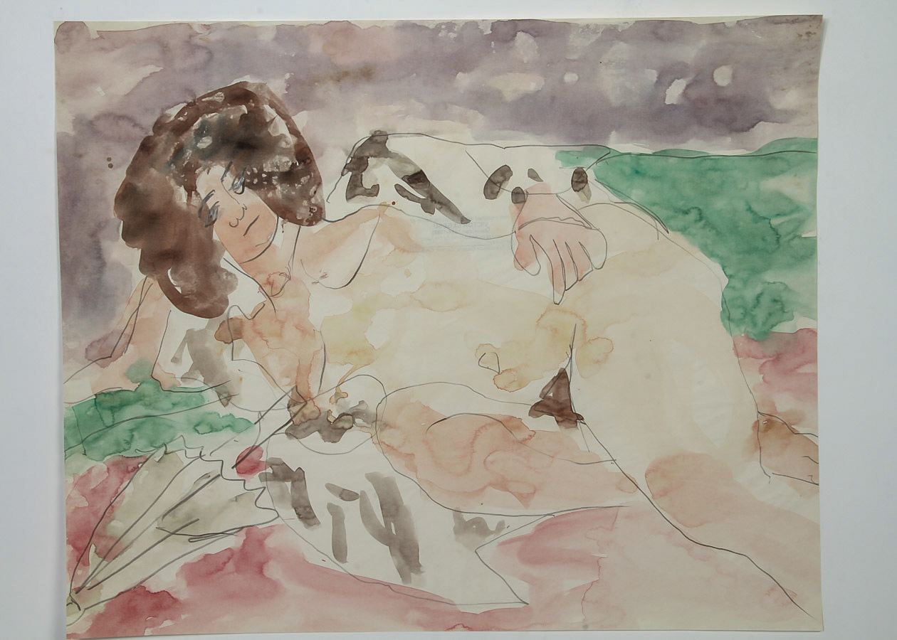 Victor Di Gesu Watercolor and Graphite Painting on Paper "Reclining Nude"