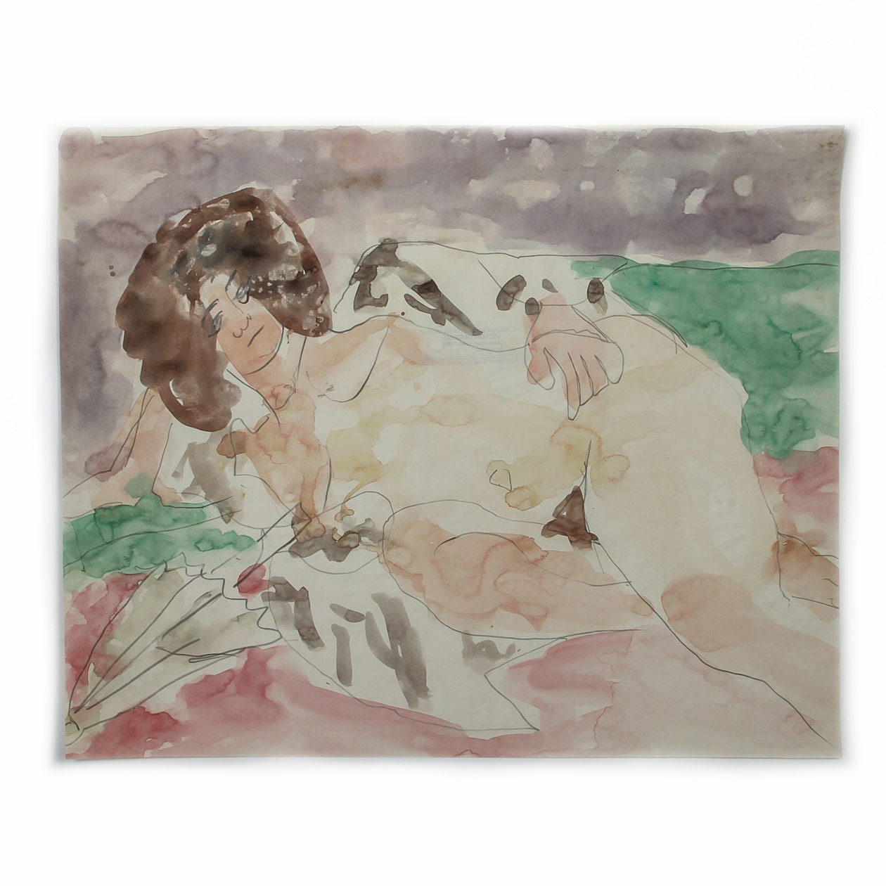 Victor Di Gesu Watercolor and Graphite Painting on Paper "Reclining Nude"