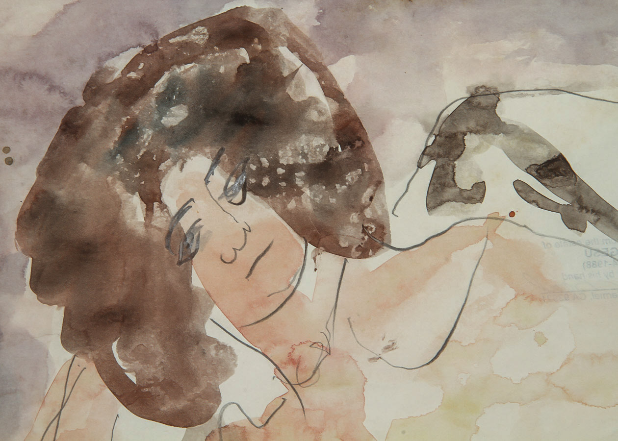 Victor Di Gesu Watercolor and Graphite Painting on Paper "Reclining Nude"