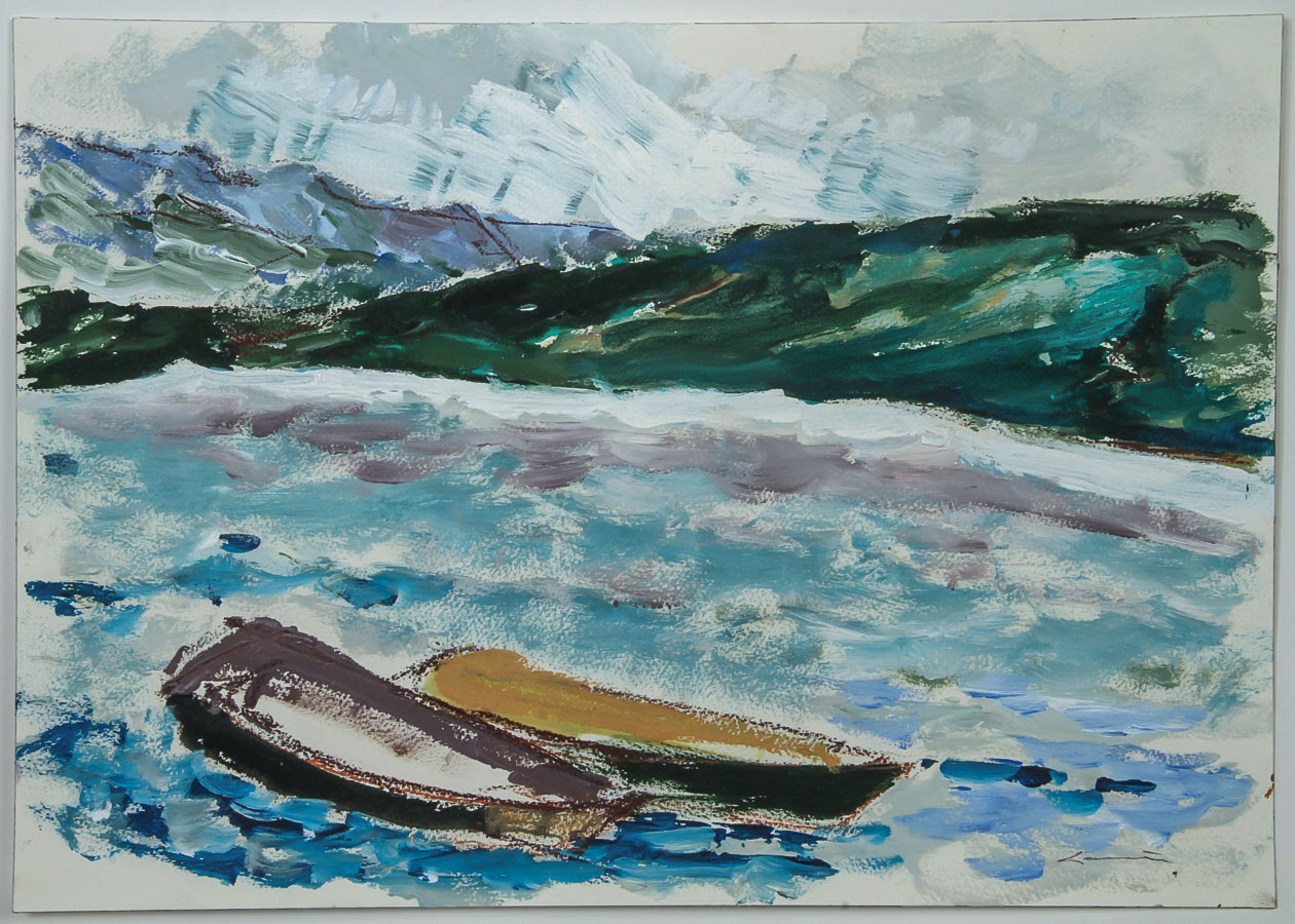 Robert Canete Oil and Crayon Painting on Paper "Monterey Coast"