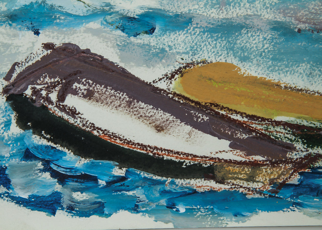 Robert Canete Oil and Crayon Painting on Paper "Monterey Coast"