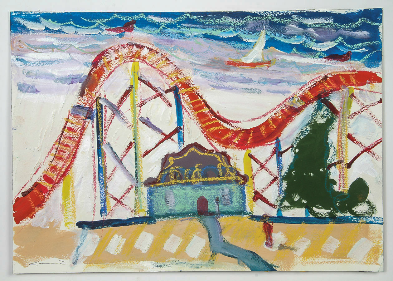 Robert Canete Mixed Media Painting on Paper of Roller Coaster