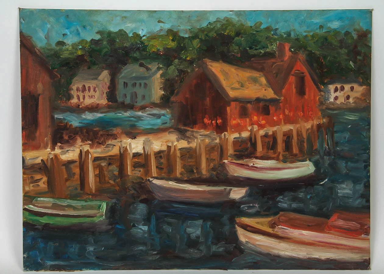 Evelyn Meck Oil on Canvas Board "New England Harbor"