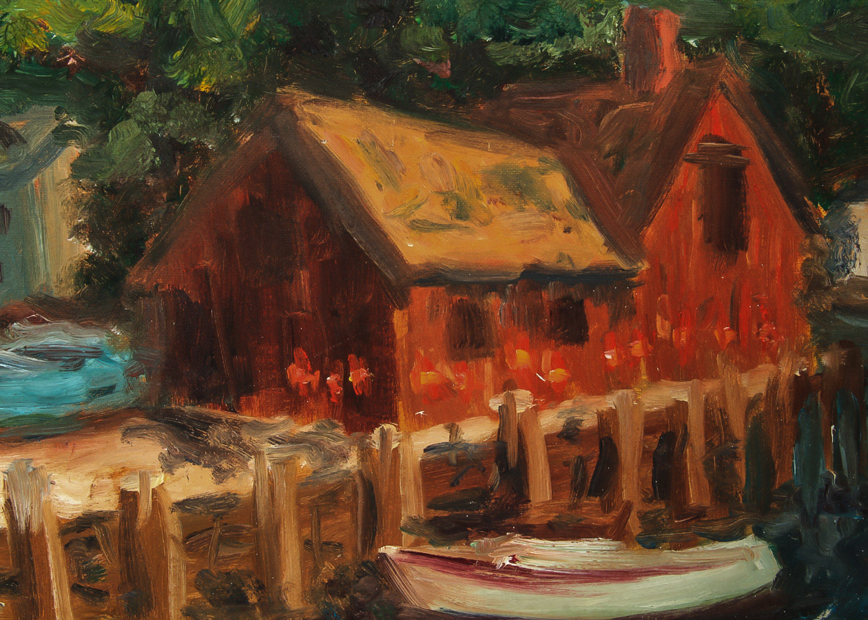 Evelyn Meck Oil on Canvas Board "New England Harbor"