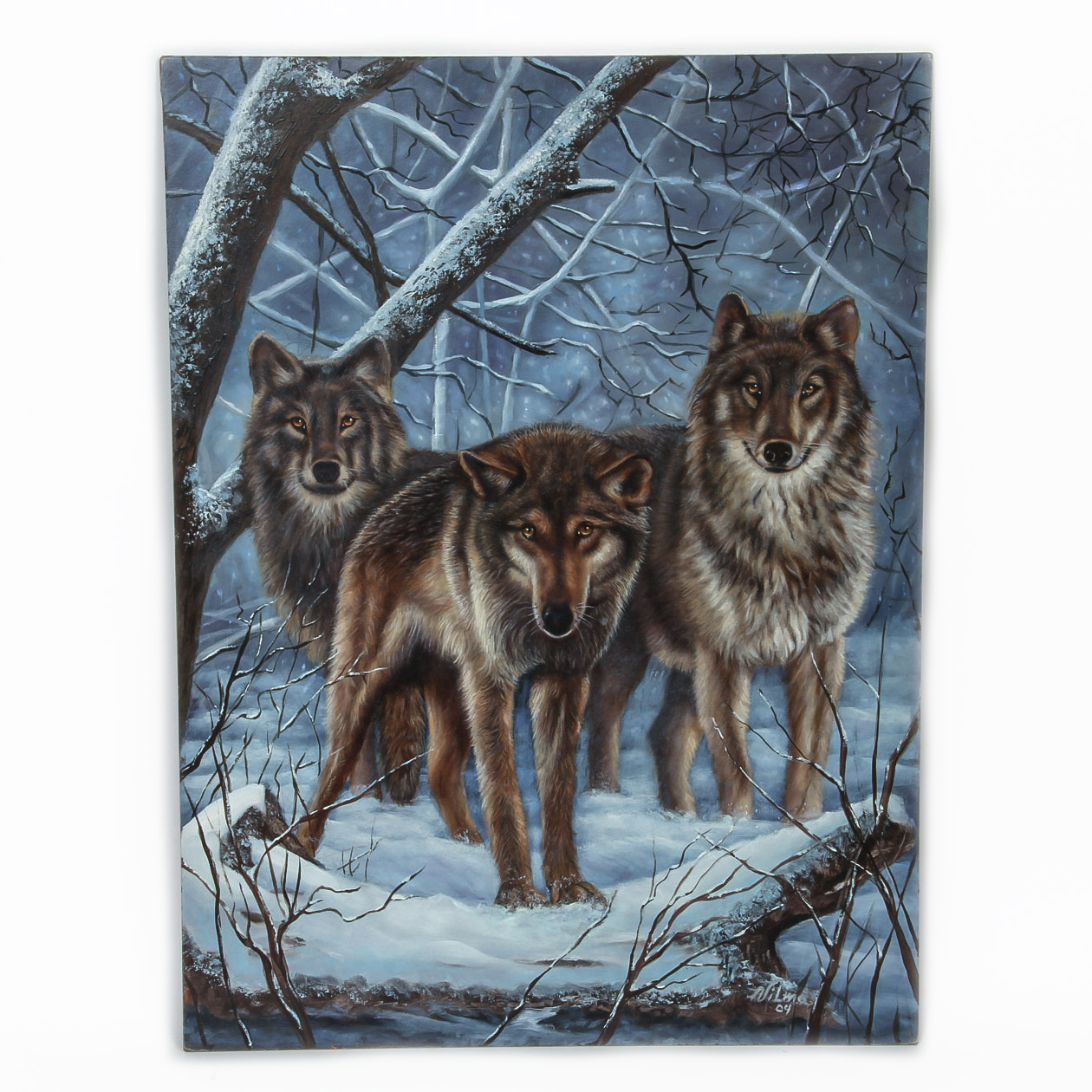 Vilma Oil Painting on Board "Wolves in Winter"