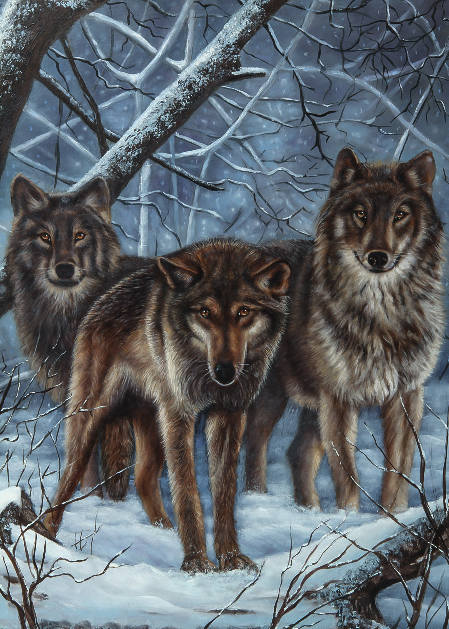 Vilma Oil Painting on Board "Wolves in Winter"