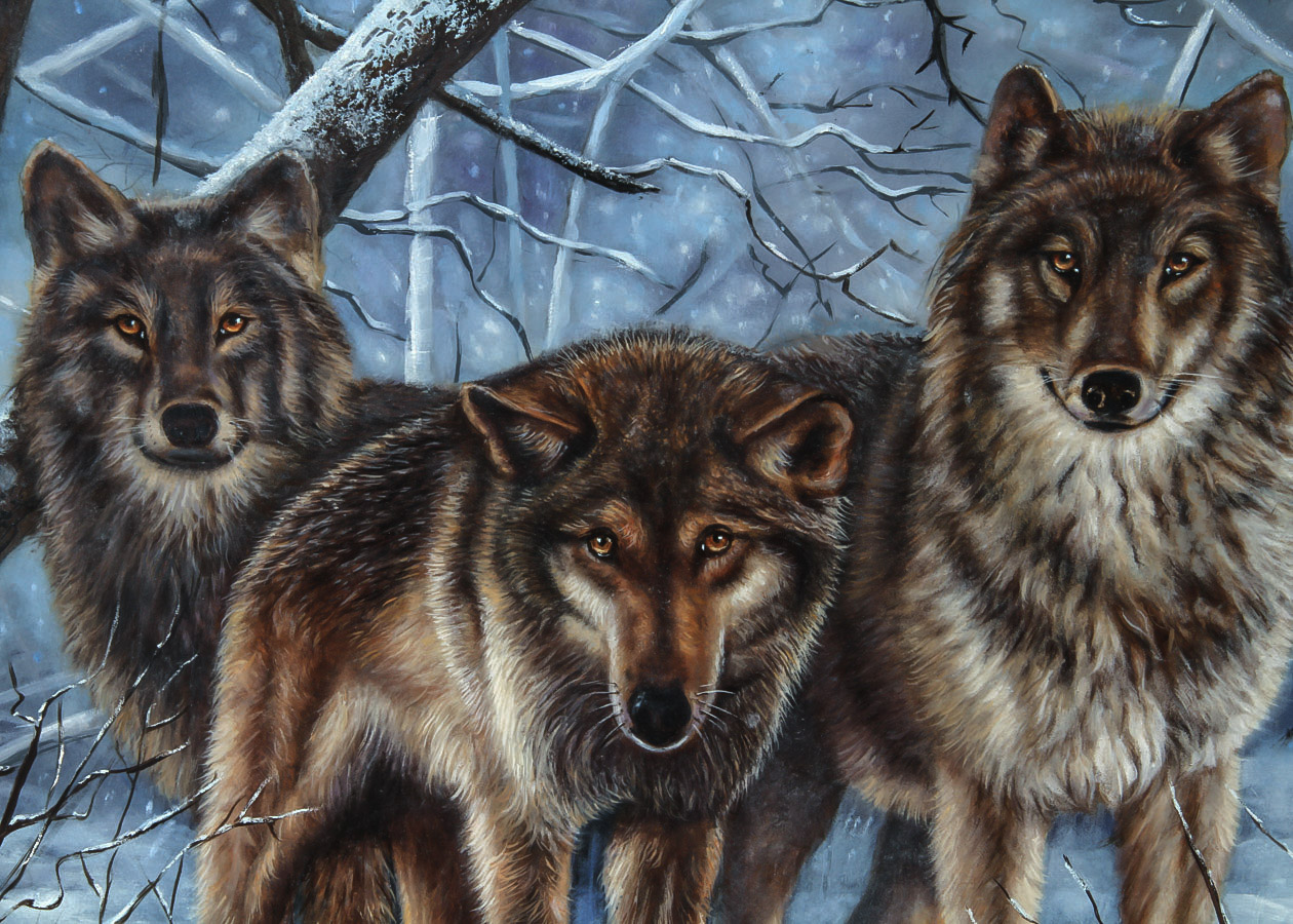 Vilma Oil Painting on Board "Wolves in Winter"