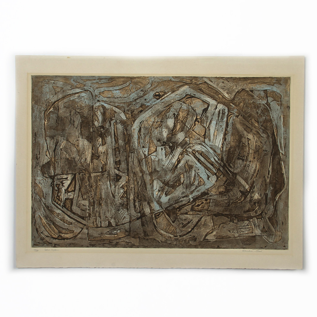 Claudia Steel Sugar Lift Aquatint on Paper "Blue Rhythm"