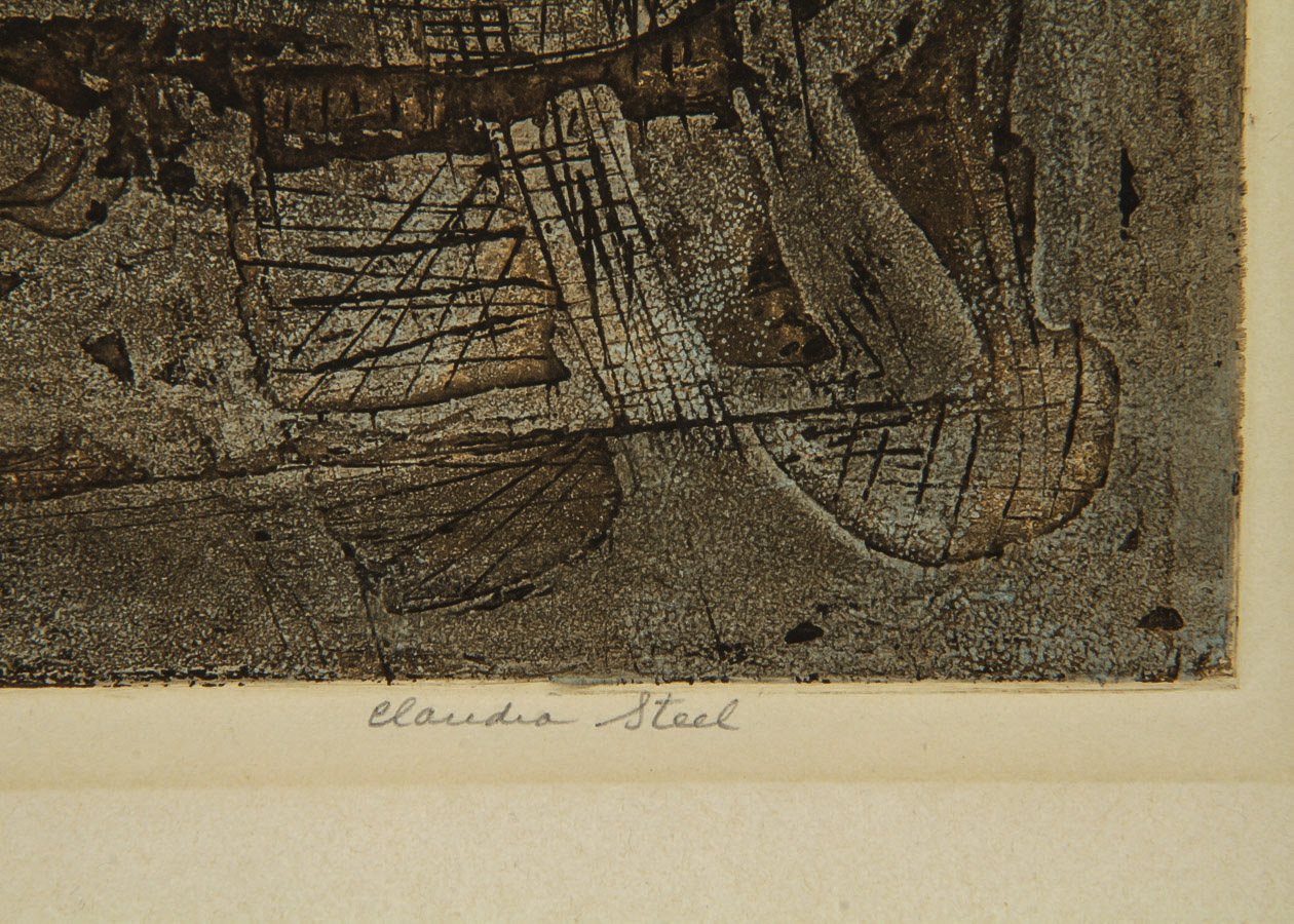 Claudia Steel Sugar Lift Aquatint on Paper "Blue Rhythm"