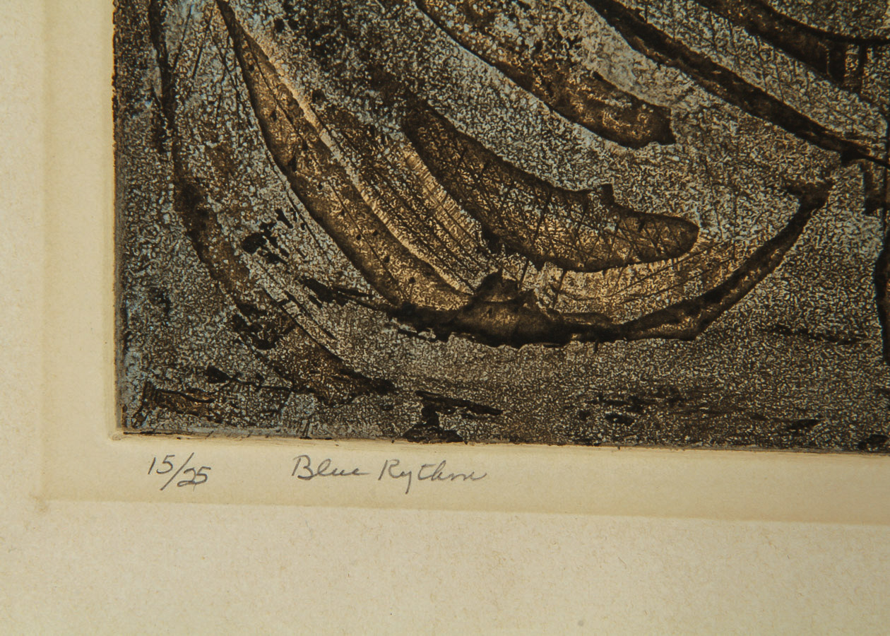 Claudia Steel Sugar Lift Aquatint on Paper "Blue Rhythm"