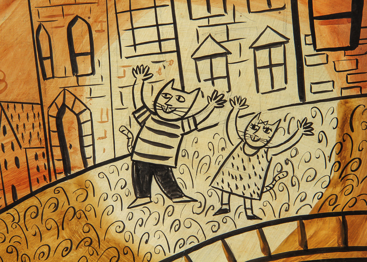 Weber Acrylic Painting on Board "Acrobatic Cat"