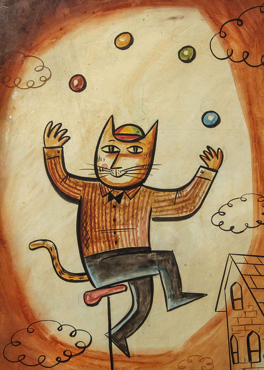 Weber Acrylic Painting on Board "Acrobatic Cat"